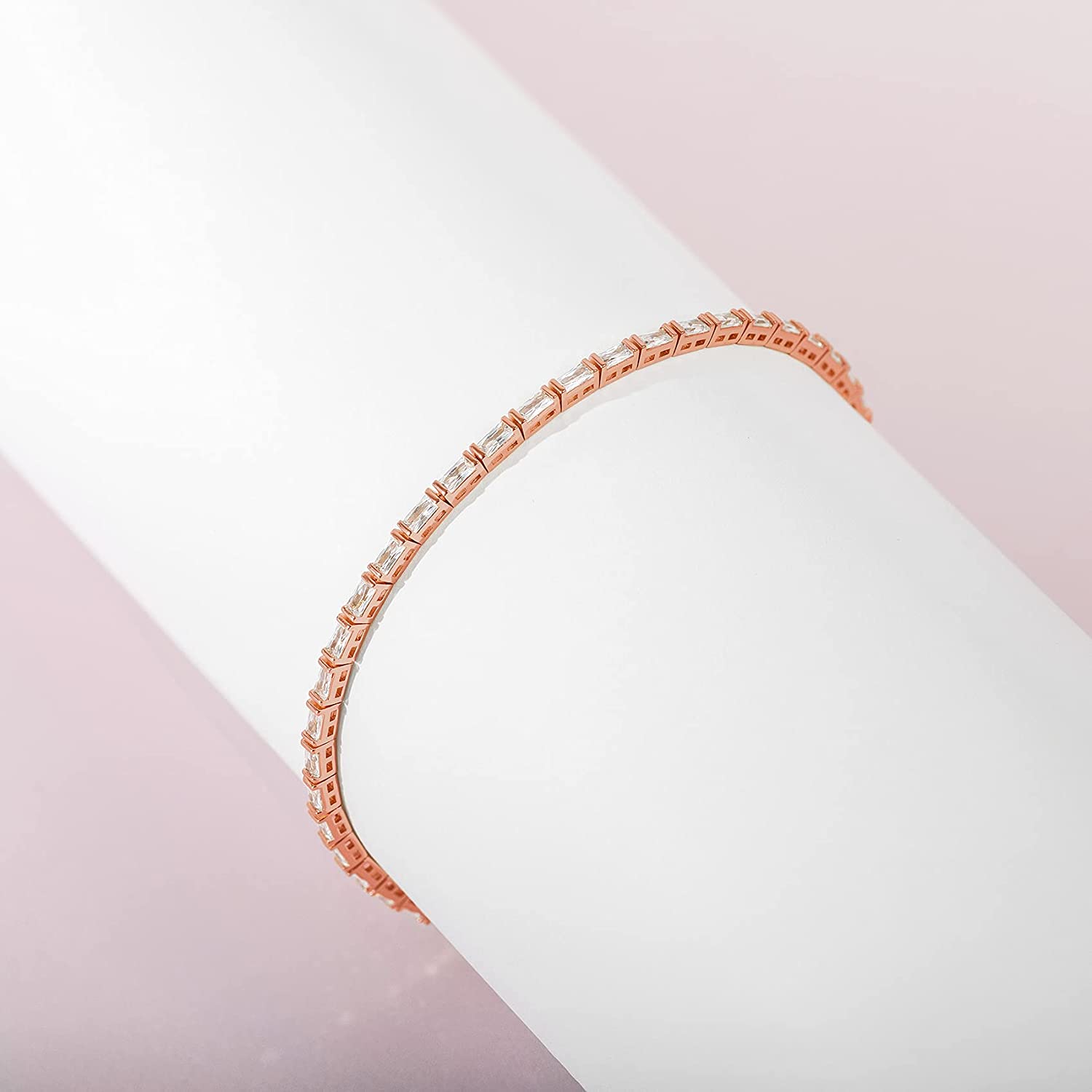 PAVOI 14K Gold Plated CZ Tennis Bracelet for Women | Classic Emerald Cut Simulated Diamond Bracelet - Image 3